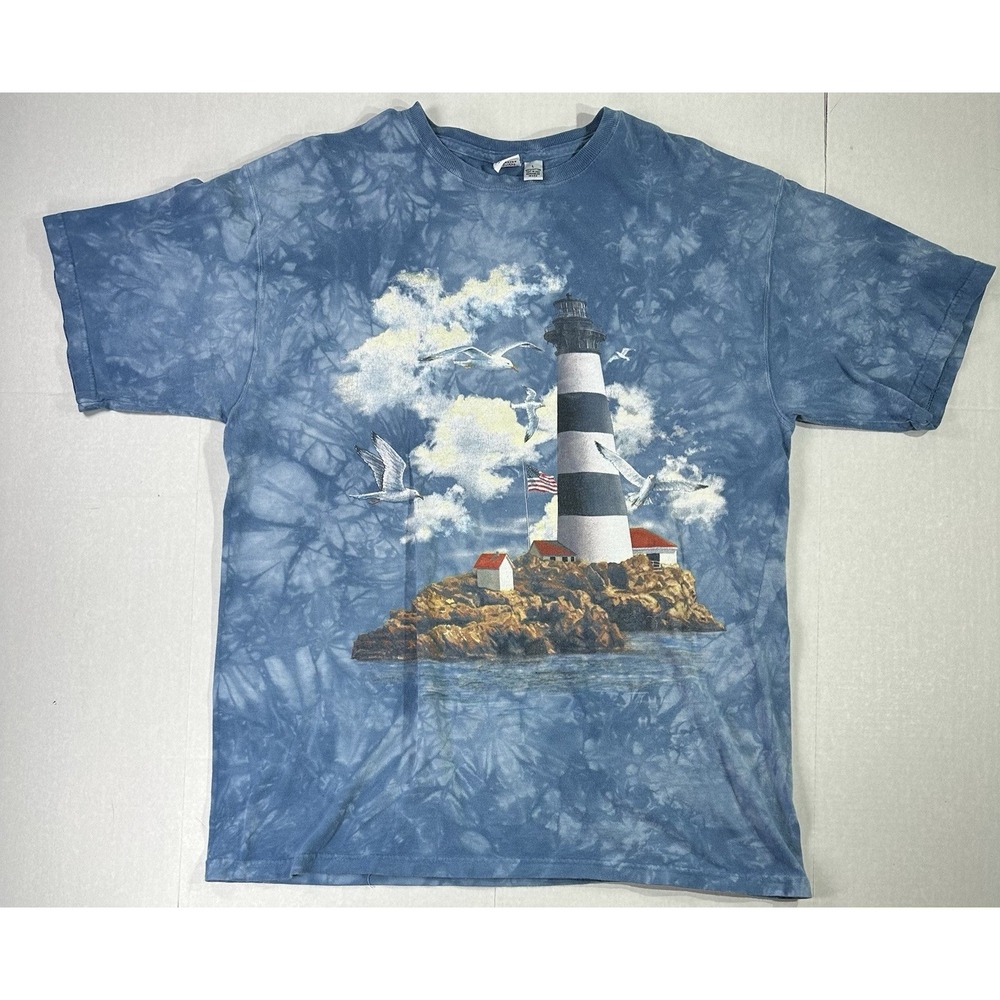 Alternative Apparel Lighthouse T-Shirt Men's Large Blue Tie-Dye Graphic Tee USA